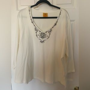 Cream Plus Size Sequined Top 1X